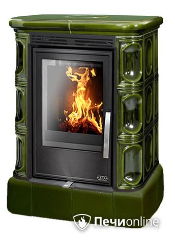 Печь-камин ABX Marina KP (6,9кВт в воду), кафельный цоколь, каф.верх. плита, зеленая в Бердске